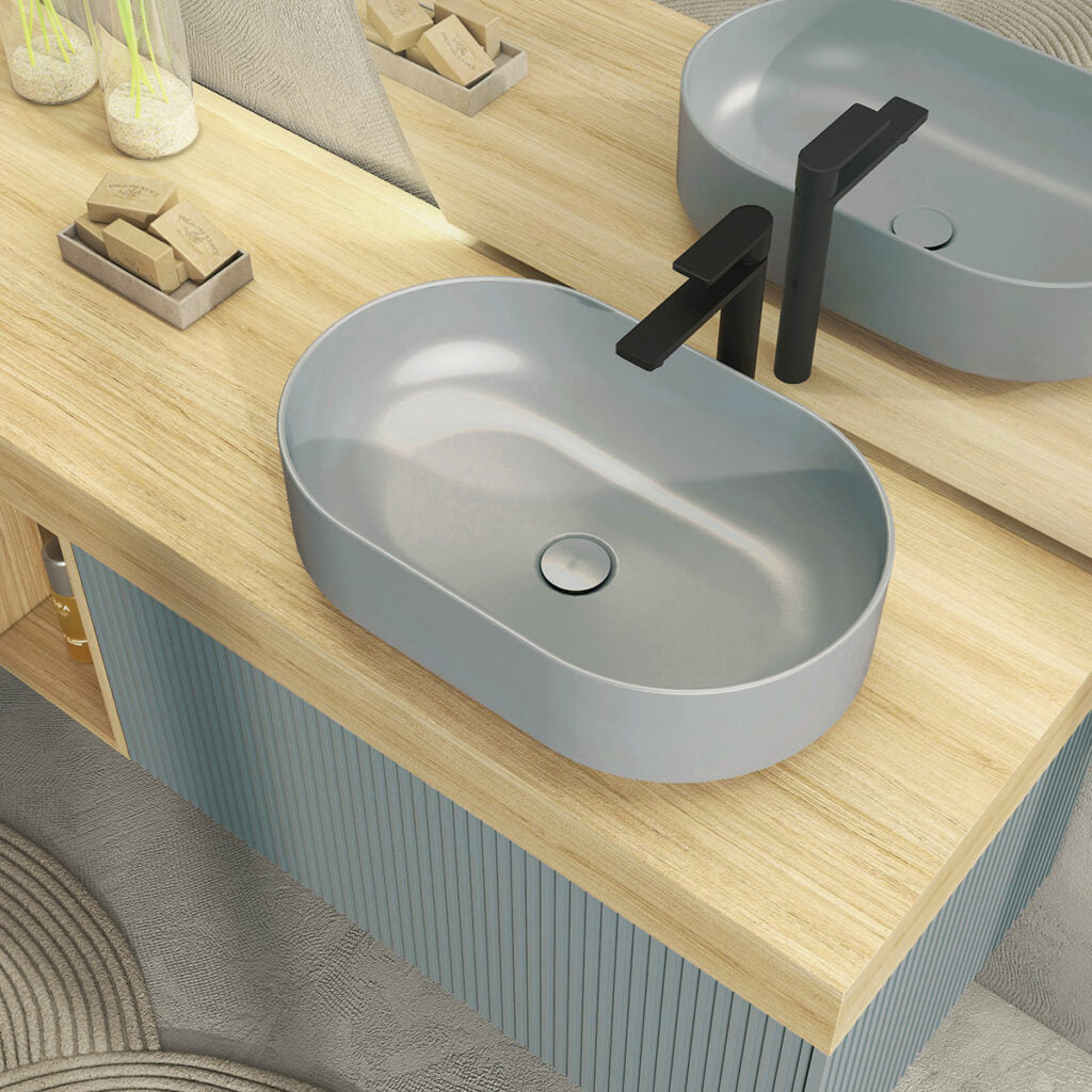 RI-TRATTO 08 SERIE COMPLETA - Mobile Bagno Denim e Rovere Naturale