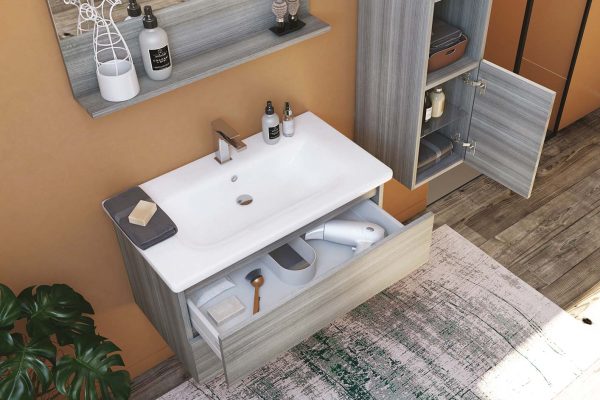 Soft 09 - Set Mobili Bagno con Lavabo e Specchio