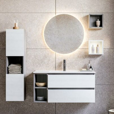 Cubik 02 Specchio, Lavabo e Mobili Set Completo