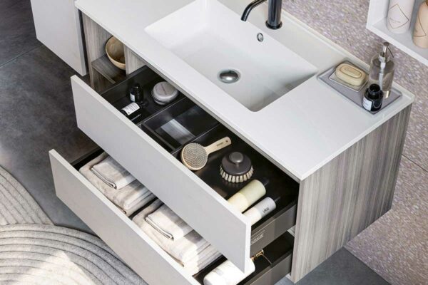 Cubik 02 Specchio, Lavabo e Mobili Set Completo