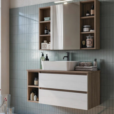 Cubik 08 Specchio, Lavabo e Mobili Set Completo