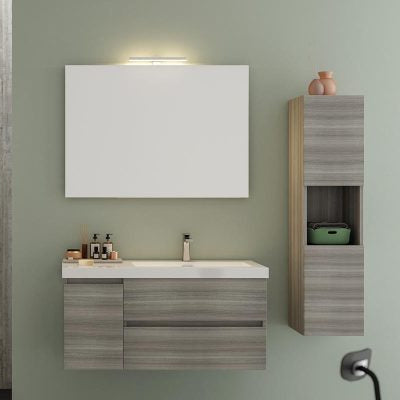 Line 01 Specchio, Lavabo e Mobili Set Completo
