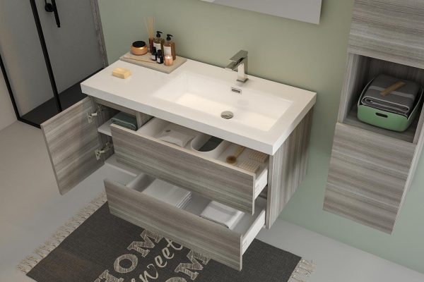 Line 01 Specchio, Lavabo e Mobili Set Completo