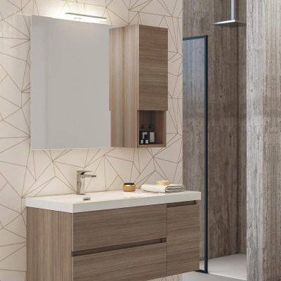 Line 02 Specchio, Lavabo e Mobili Set Completo