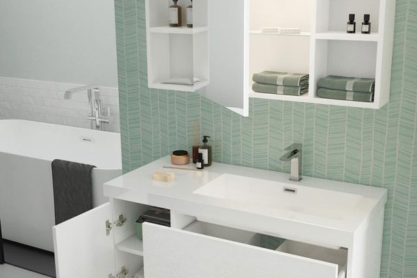 Line 03 Specchio, Lavabo e Mobili Set Completo