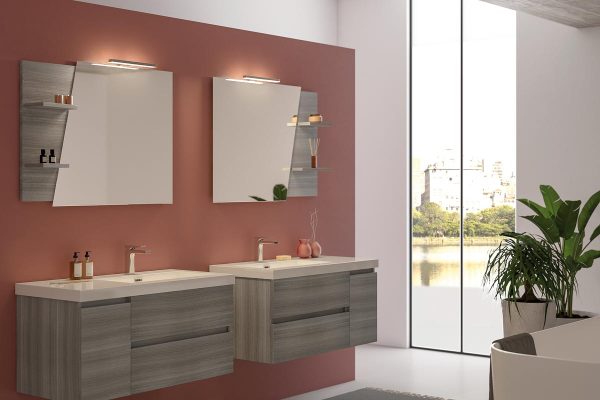 Line 04 Specchio, Lavabo e Mobili Set Completo