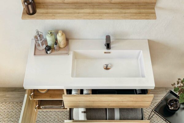 Line 05 Specchio, Lavabo e Mobili Set Completo