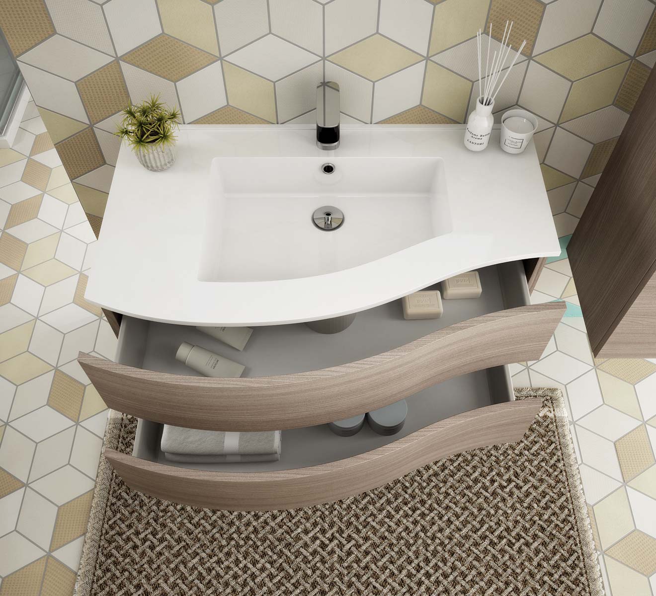 Flex 01 - Set Mobili Bagno con Lavabo e Specchio